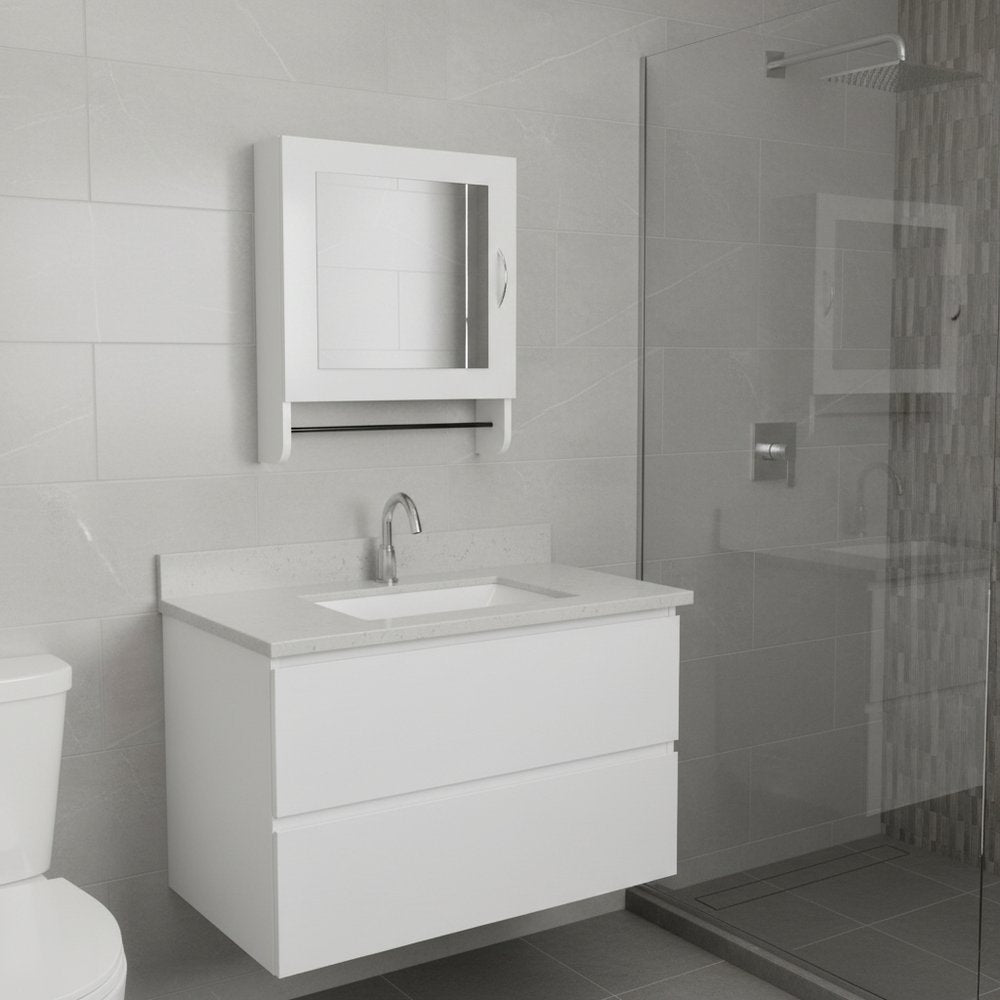18" White Wood, Metal Floating Bathroom Vanity And Medicine Cabinet With Mirror HomeRoots
