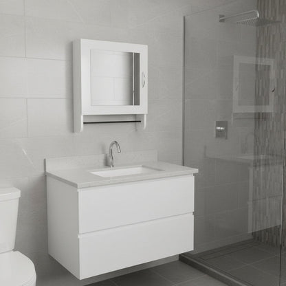 18" White Wood, Metal Floating Bathroom Vanity And Medicine Cabinet With Mirror HomeRoots