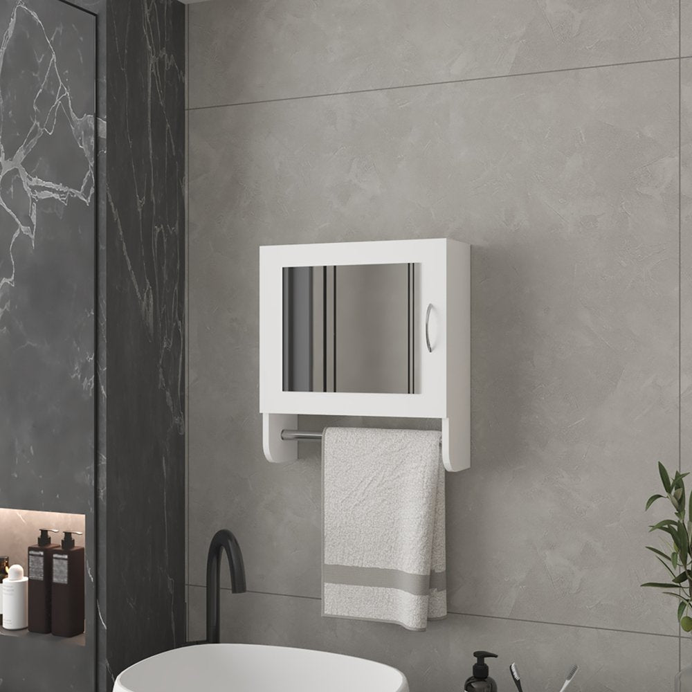 18" White Wood, Metal Floating Bathroom Vanity And Medicine Cabinet With Mirror HomeRoots