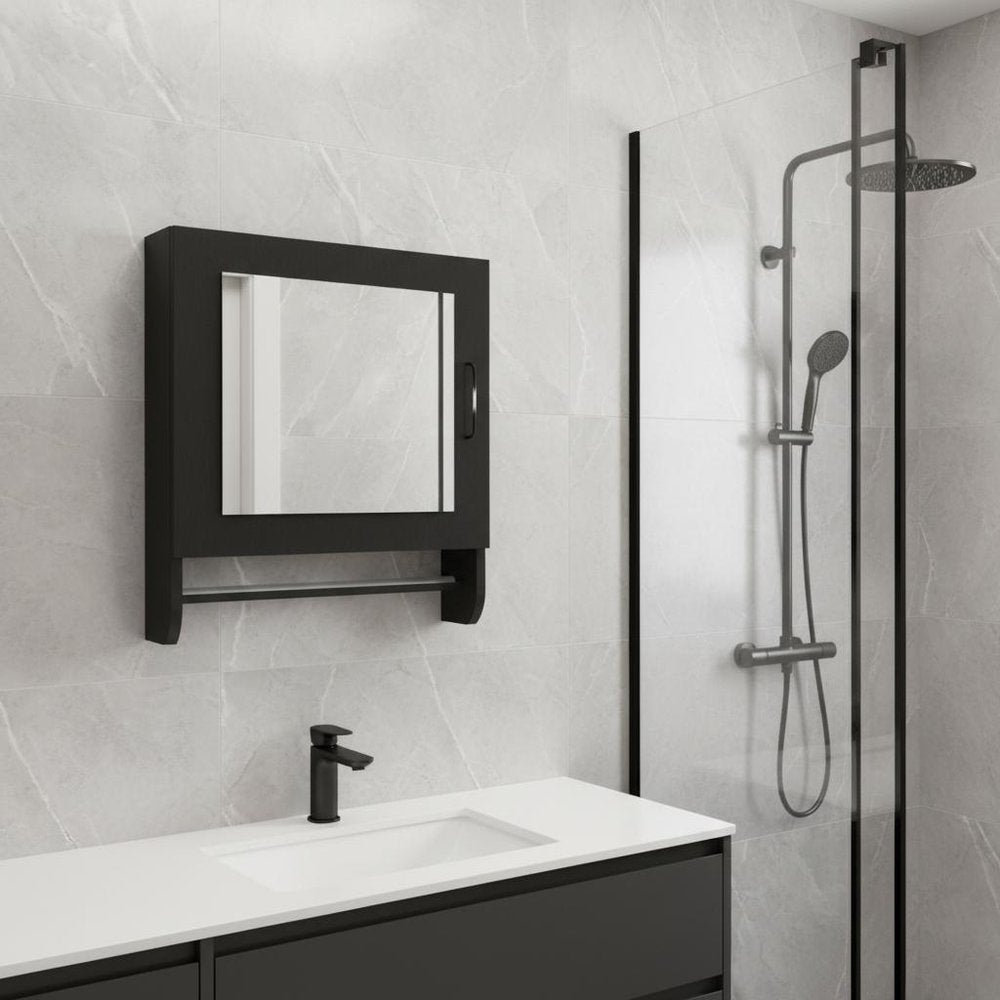 18" Black Wood, Metal Floating Bathroom Vanity And Medicine Cabinet With Mirror HomeRoots