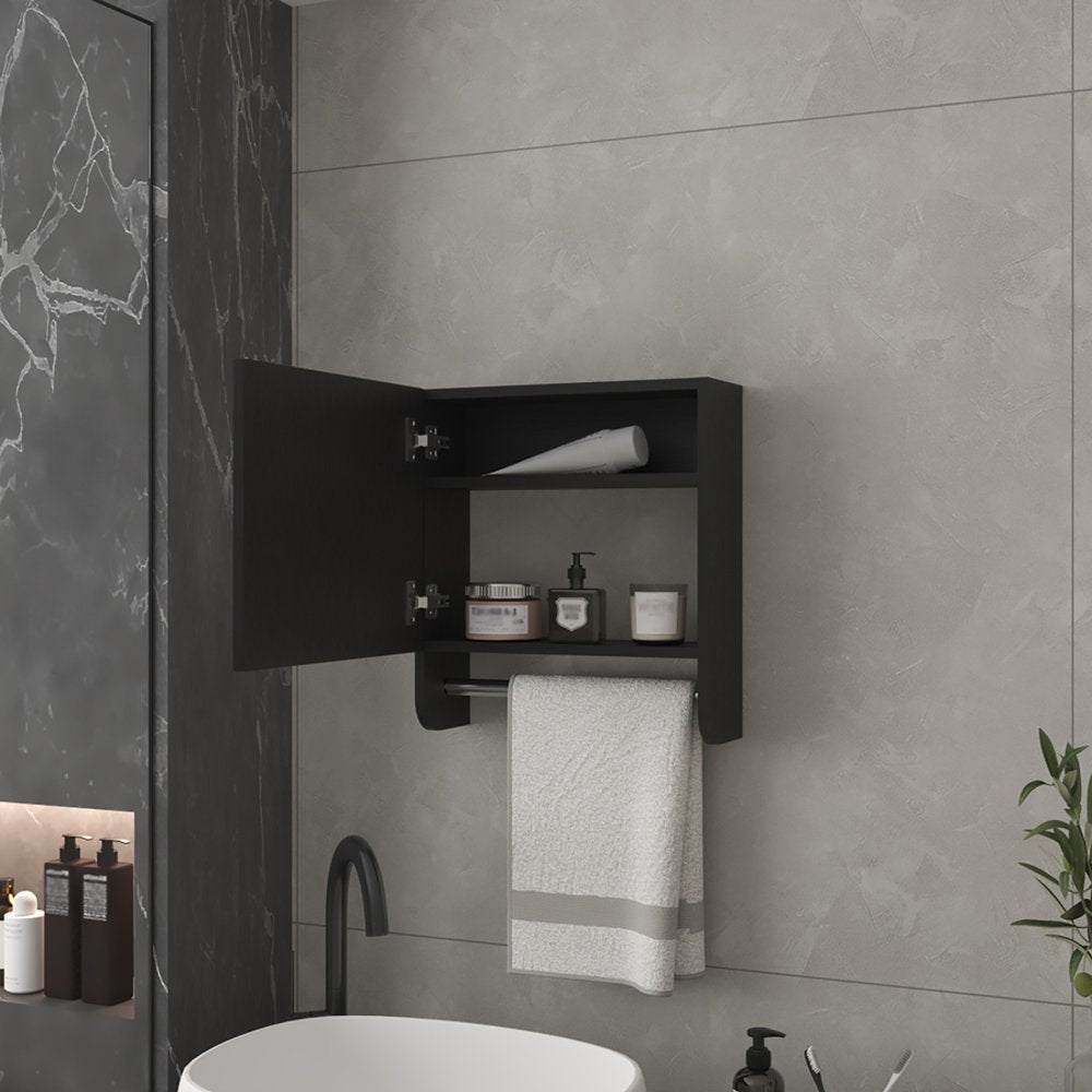 18" Black Wood, Metal Floating Bathroom Vanity And Medicine Cabinet With Mirror HomeRoots