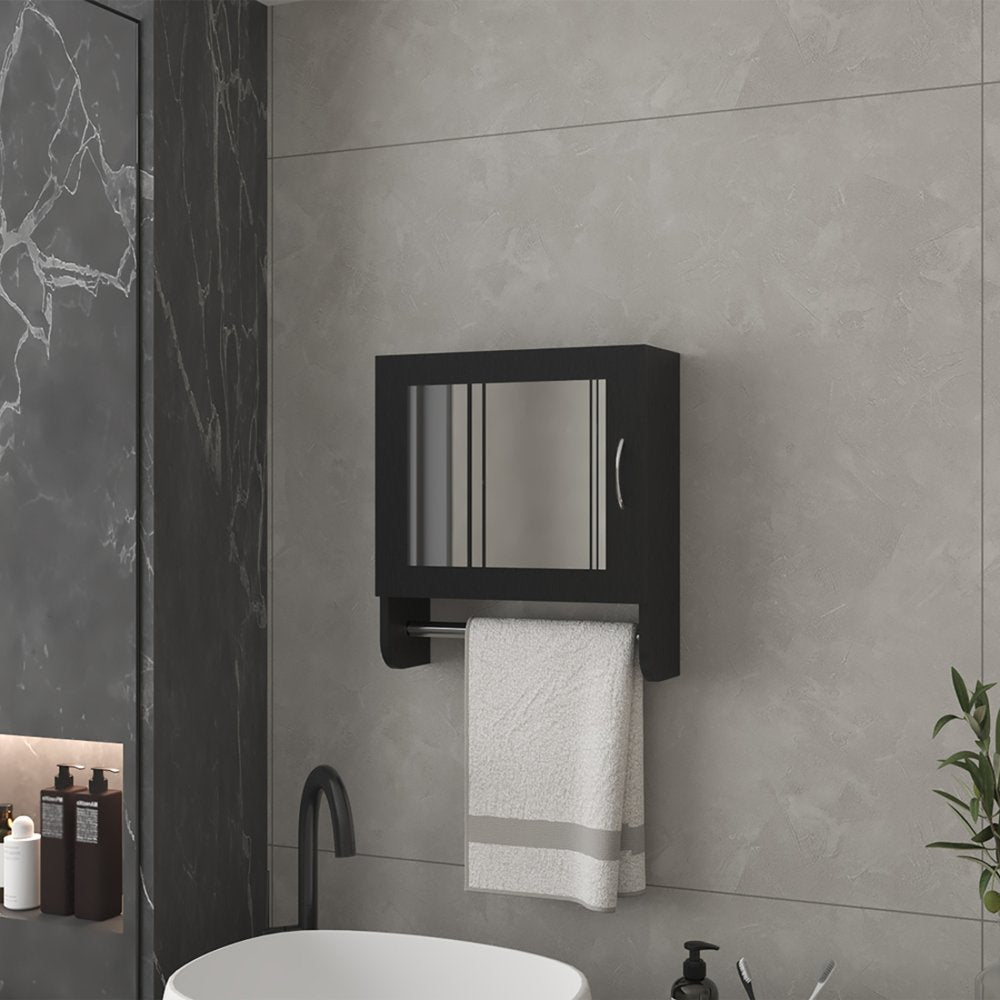 18" Black Wood, Metal Floating Bathroom Vanity And Medicine Cabinet With Mirror HomeRoots