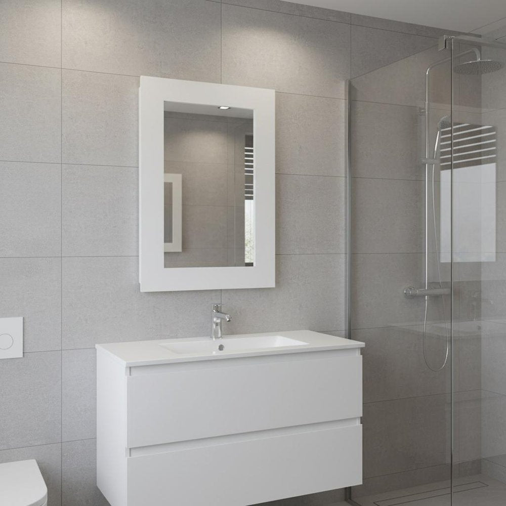 15" White Wood Floating Bathroom Vanity And Medicine Cabinet With Mirror — view 6