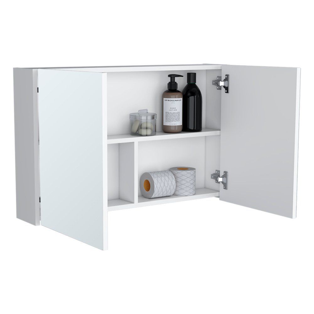 32" White Wood Wall Mounted Double Door Medicine Cabinet HomeRoots
