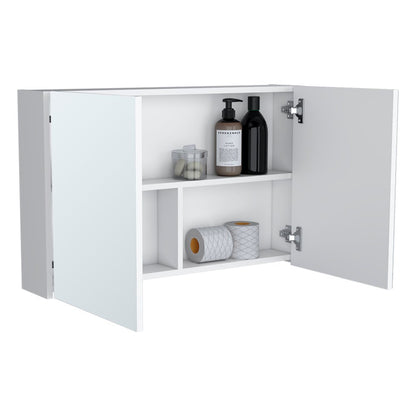 32" White Wood Wall Mounted Double Door Medicine Cabinet HomeRoots