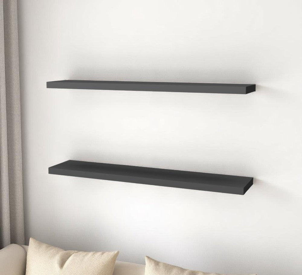 47" Set Of Two Dark Gray Wood Wall Mounted Floating Shelves HomeRoots