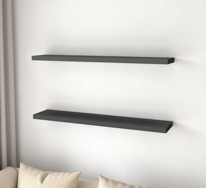 47" Set Of Two Dark Gray Wood Wall Mounted Floating Shelves HomeRoots