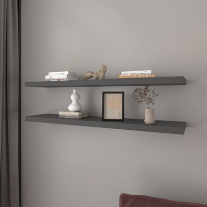 47" Set Of Two Dark Gray Wood Wall Mounted Floating Shelves HomeRoots