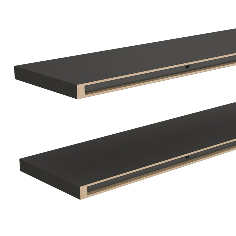 47" Set Of Two Dark Gray Wood Wall Mounted Floating Shelves HomeRoots