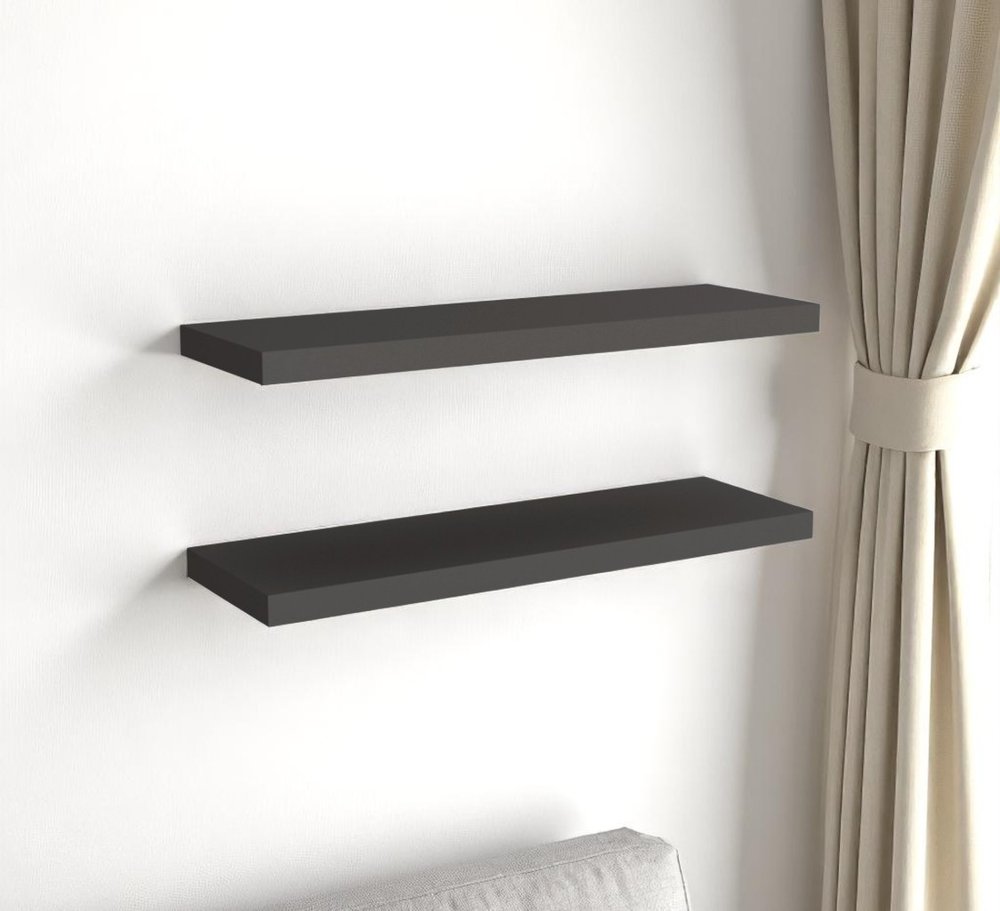32" Set Of Two Dark Gray Wood Wall Mounted Floating Shelves HomeRoots