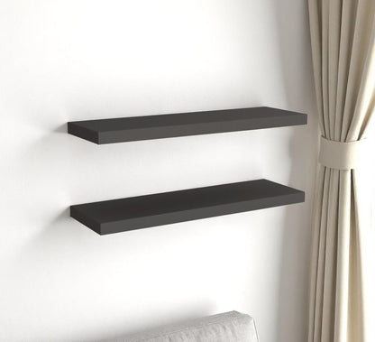 32" Set Of Two Dark Gray Wood Wall Mounted Floating Shelves HomeRoots