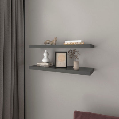 32" Set Of Two Dark Gray Wood Wall Mounted Floating Shelves HomeRoots