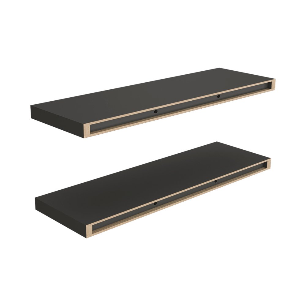 32" Set Of Two Dark Gray Wood Wall Mounted Floating Shelves HomeRoots