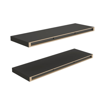 32" Set Of Two Dark Gray Wood Wall Mounted Floating Shelves HomeRoots