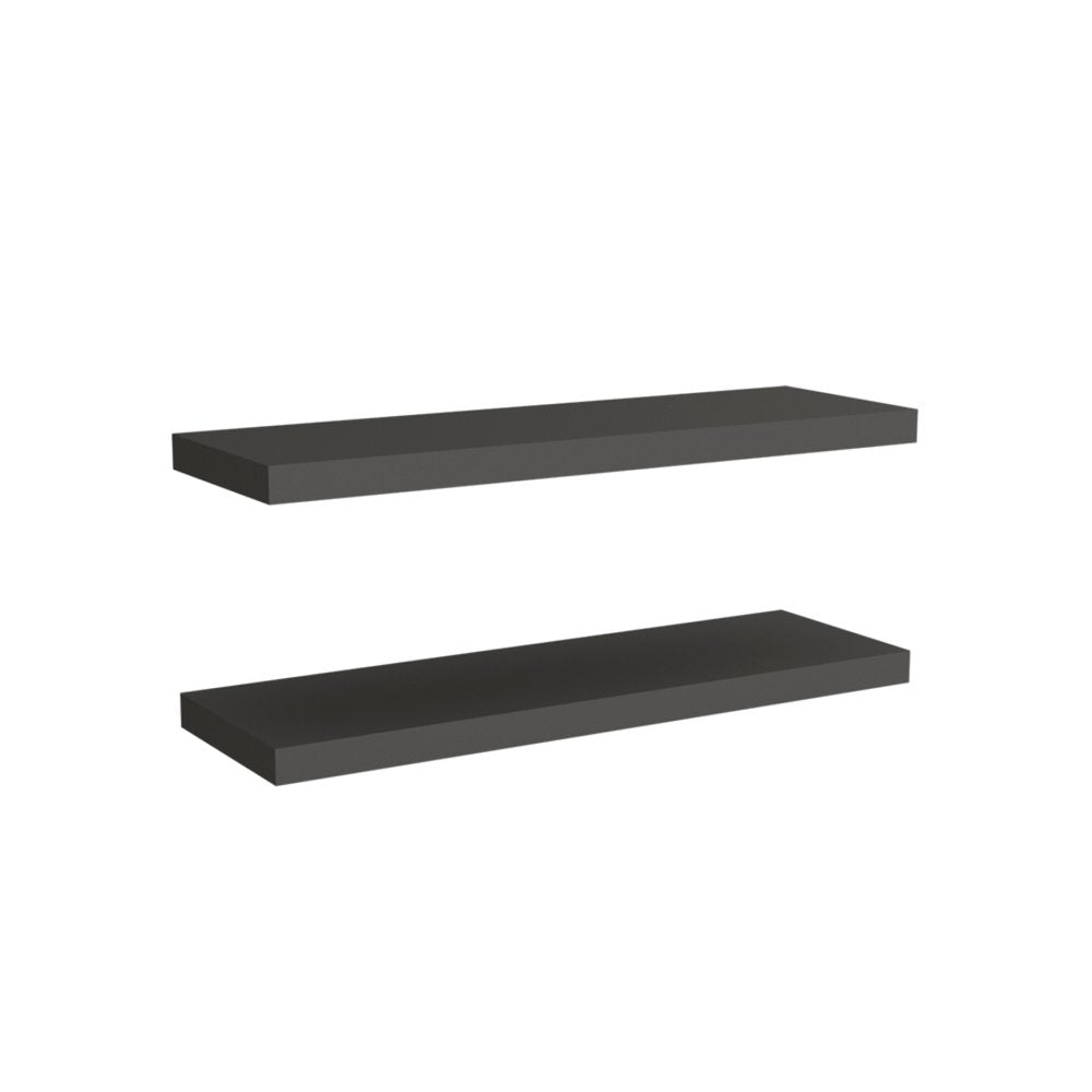 32" Set Of Two Dark Gray Wood Wall Mounted Floating Shelves HomeRoots