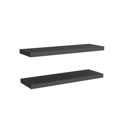 32" Set Of Two Dark Gray Wood Wall Mounted Floating Shelves HomeRoots
