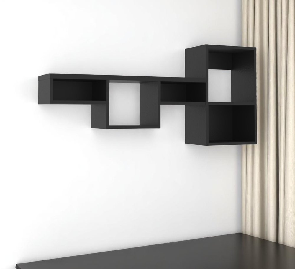 47" Black Wood Wall Mounted Cubby Shelf HomeRoots