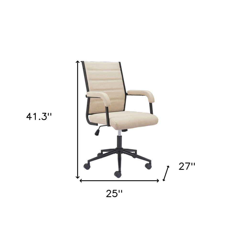 Beige and Black Adjustable Height Swivel Rolling Office Chair — view 3
