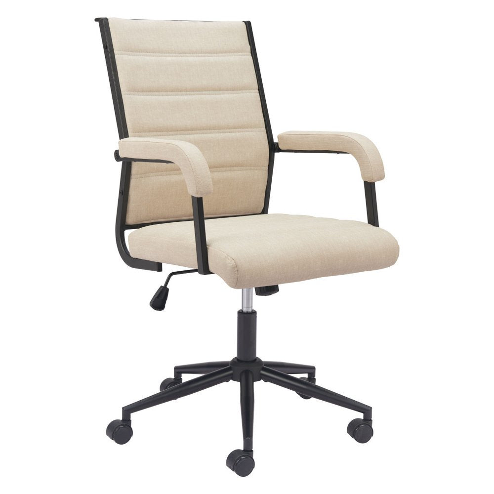 Beige and Black Adjustable Height Swivel Rolling Office Chair — view 8
