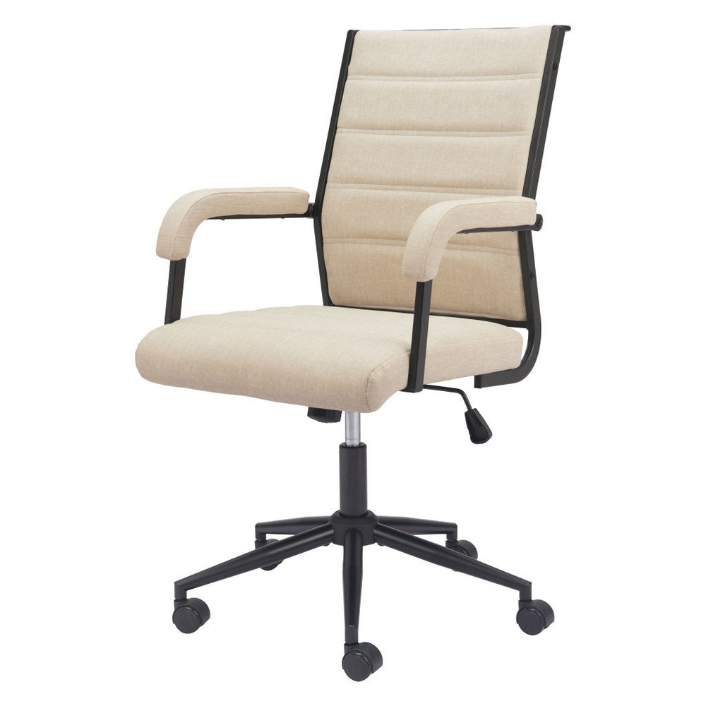 Beige and Black Adjustable Height Swivel Rolling Office Chair — view 2