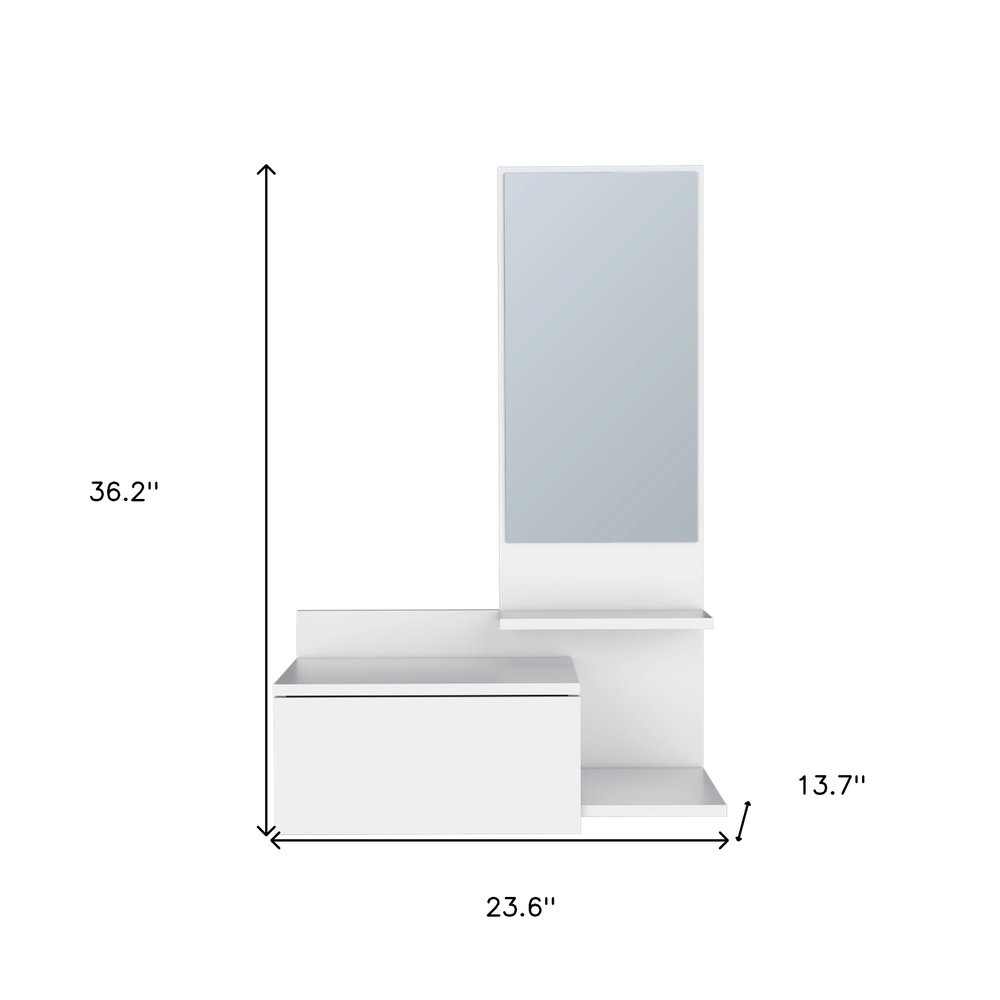 36" White Wood Wall Mounted Accent Cabinet With Drawer And Mirror HomeRoots