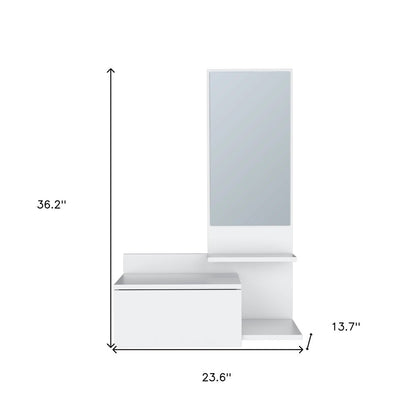 36" White Wood Wall Mounted Accent Cabinet With Drawer And Mirror HomeRoots