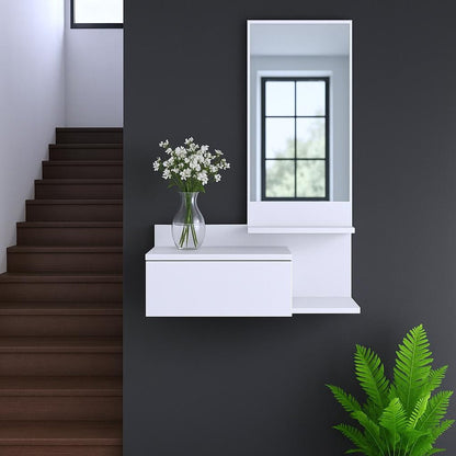 36" White Wood Wall Mounted Accent Cabinet With Drawer And Mirror HomeRoots
