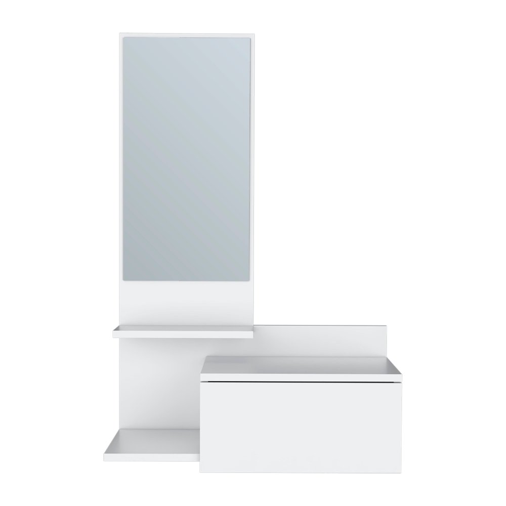 36" White Wood Wall Mounted Accent Cabinet With Drawer And Mirror HomeRoots