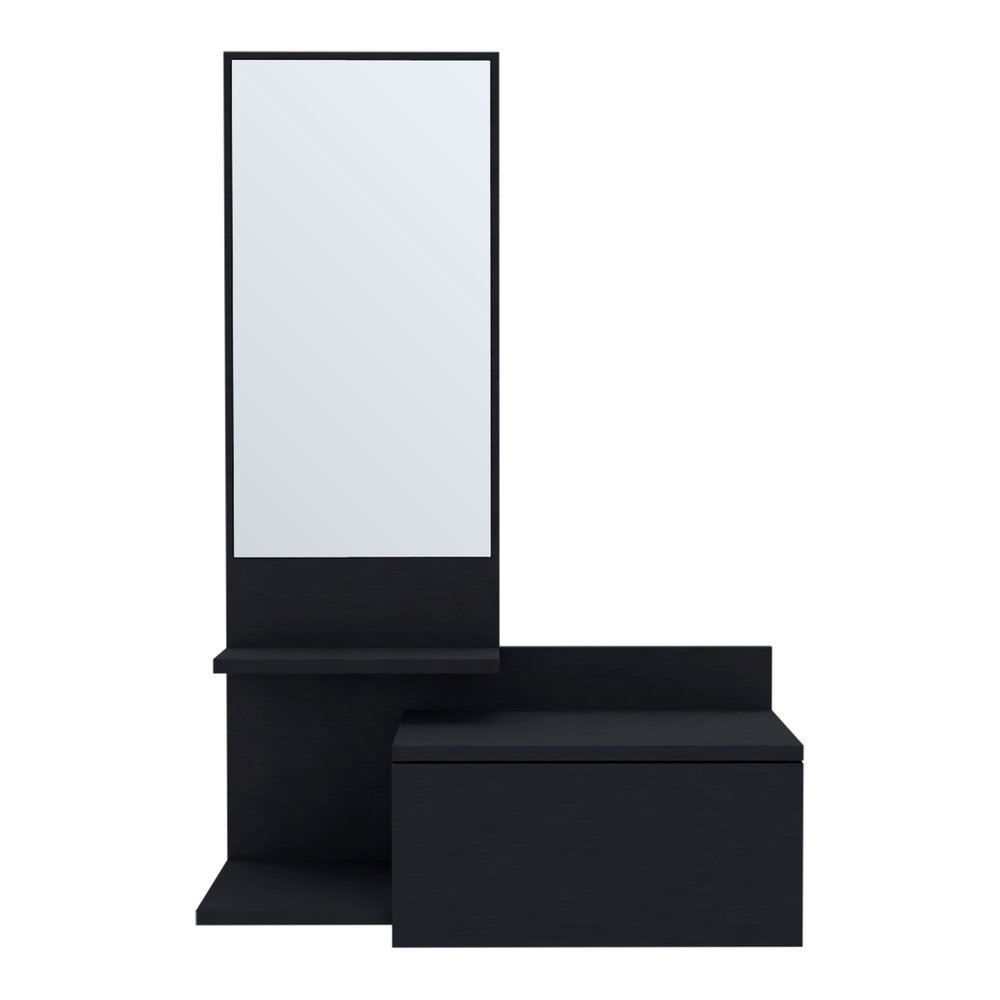 36" Black Wood Wall Mounted Accent Cabinet With Drawer And Mirror HomeRoots