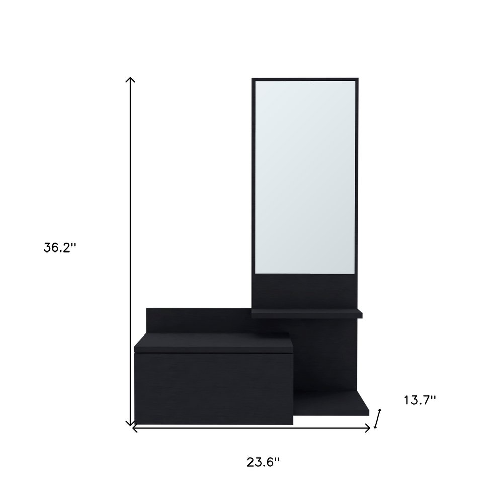 36" Black Wood Wall Mounted Accent Cabinet With Drawer And Mirror HomeRoots