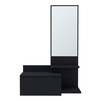 36" Black Wood Wall Mounted Accent Cabinet With Drawer And Mirror HomeRoots