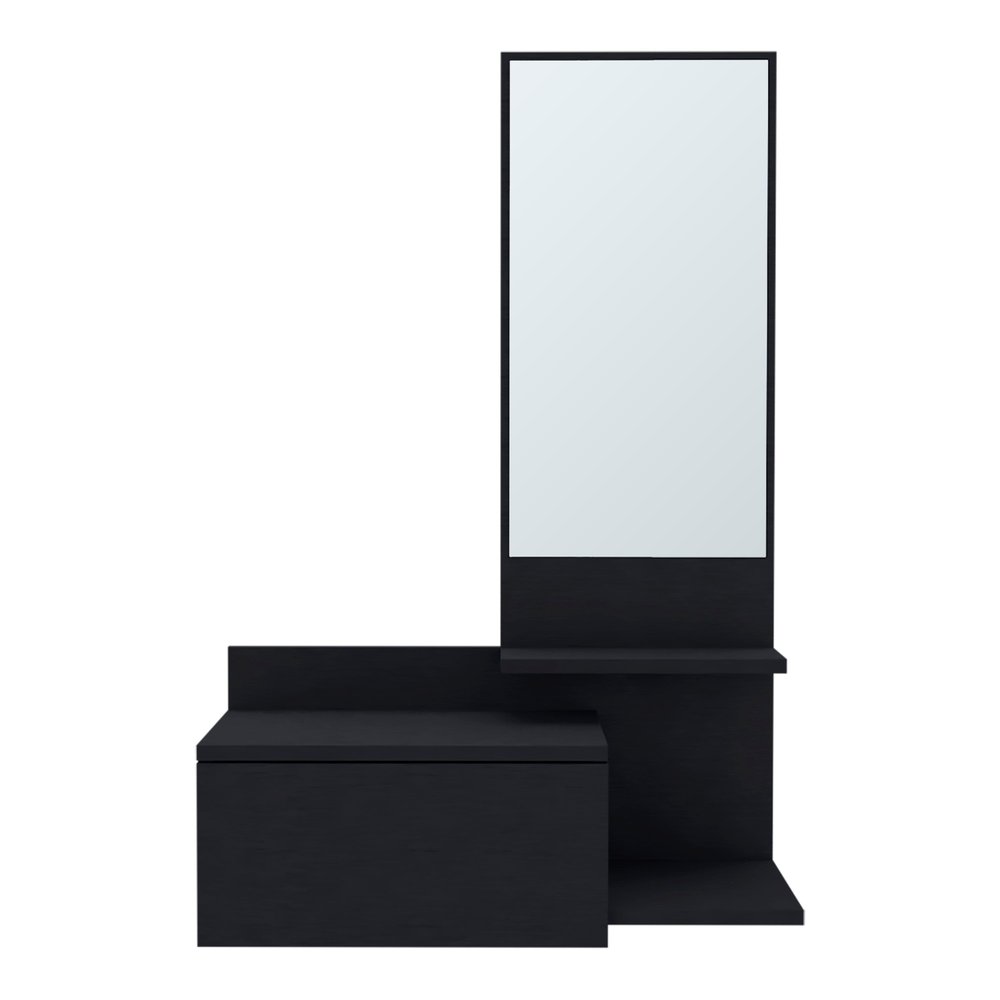 36" Black Wood Wall Mounted Accent Cabinet With Drawer And Mirror HomeRoots