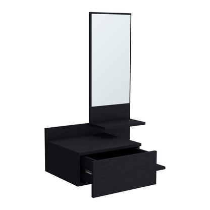 36" Black Wood Wall Mounted Accent Cabinet With Drawer And Mirror HomeRoots