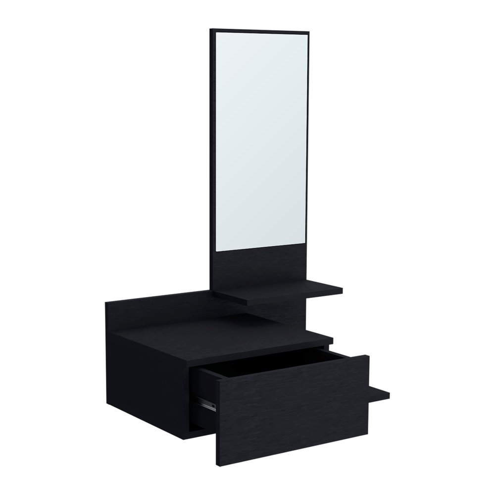 36" Black Wood Wall Mounted Accent Cabinet With Drawer And Mirror HomeRoots
