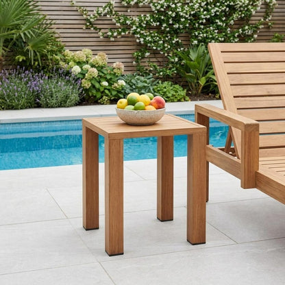 16" Brown Faux Wood Look Aluminum Outdoor Side Table HomeRoots