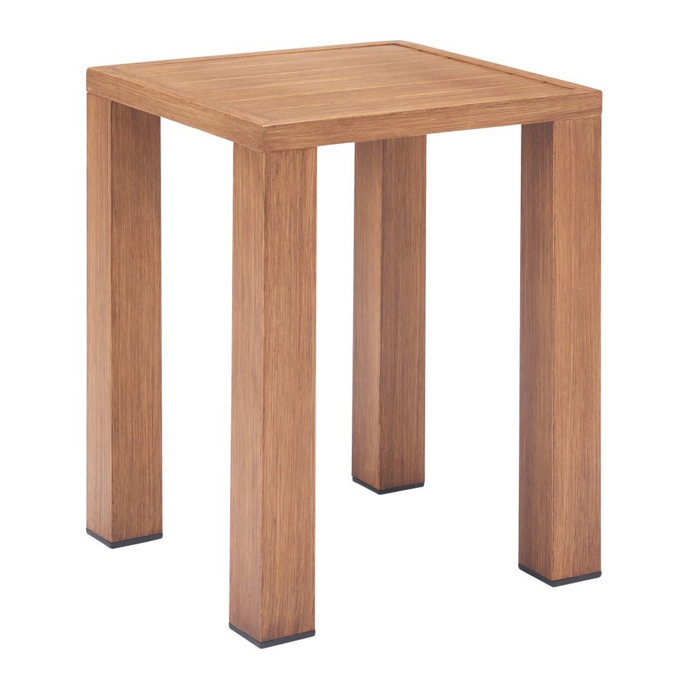 16" Brown Faux Wood Look Aluminum Outdoor Side Table — view 1
