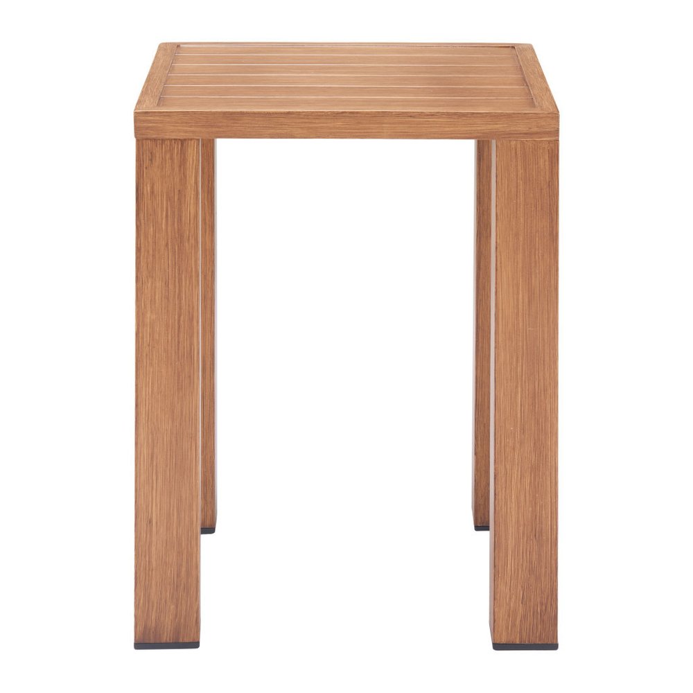 16" Brown Faux Wood Look Aluminum Outdoor Side Table — view 4