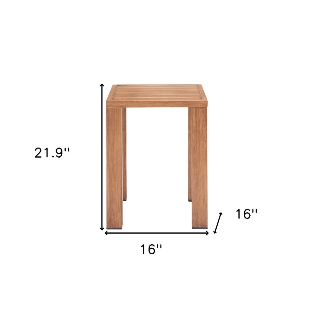 16" Brown Faux Wood Look Aluminum Outdoor Side Table