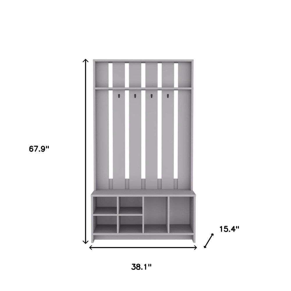 68" Gray Wood Four Hook Coat And Shoe Rack HomeRoots
