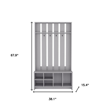 68" Gray Wood Four Hook Coat And Shoe Rack HomeRoots