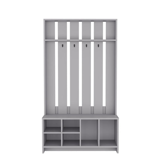 68" Gray Wood Four Hook Coat And Shoe Rack