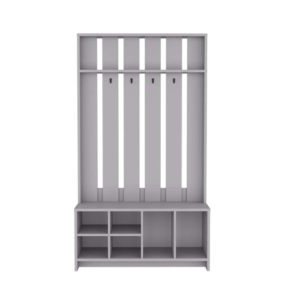68" Gray Wood Four Hook Coat And Shoe Rack HomeRoots