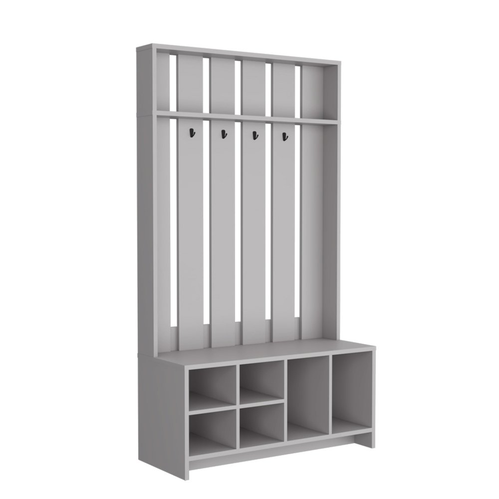 68" Gray Wood Four Hook Coat And Shoe Rack HomeRoots
