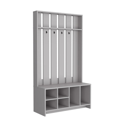 68" Gray Wood Four Hook Coat And Shoe Rack HomeRoots