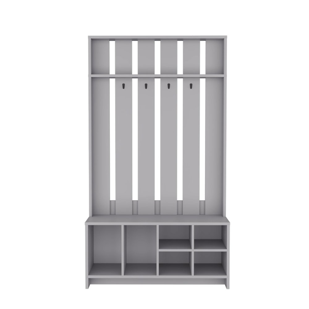 68" Gray Wood Four Hook Coat And Shoe Rack HomeRoots