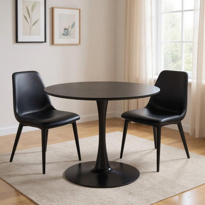 36" Black Wood and Steel Pedestal Base Round Top Dining Table HomeRoots