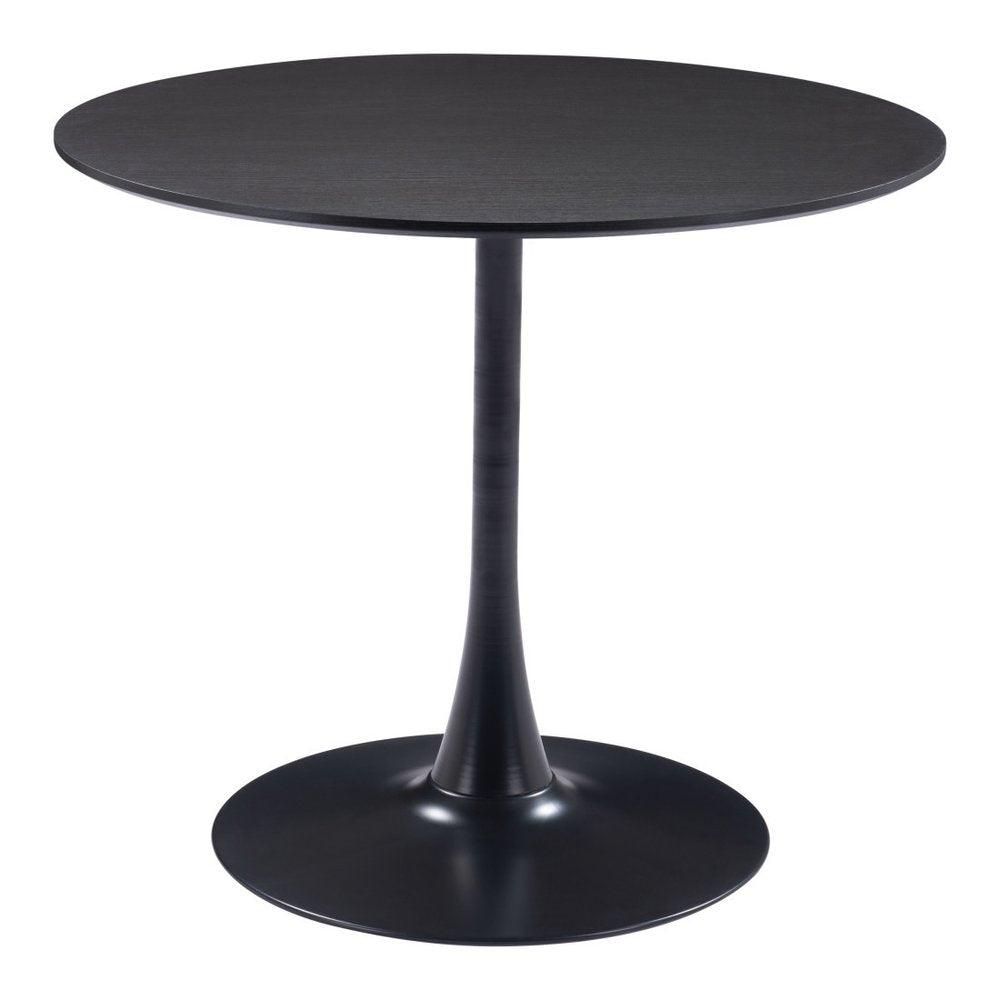 36" Black Wood and Steel Pedestal Base Round Top Dining Table HomeRoots