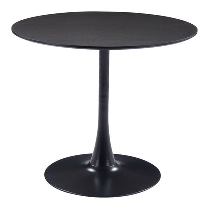 36" Black Wood and Steel Pedestal Base Round Top Dining Table HomeRoots