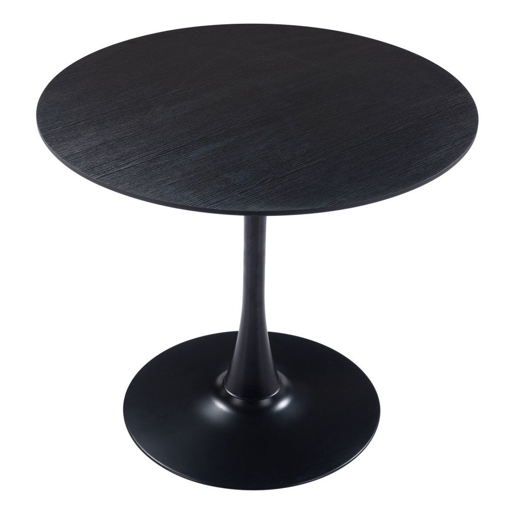 36" Black Wood and Steel Pedestal Base Round Top Dining Table HomeRoots