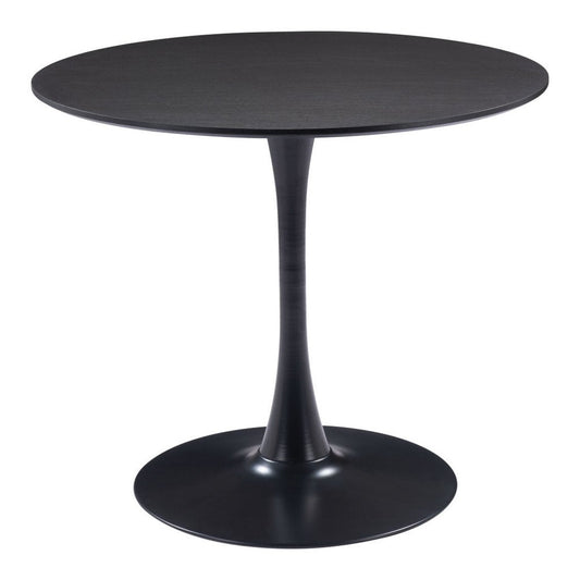 36" Black Wood and Steel Pedestal Base Round Top Dining Table HomeRoots